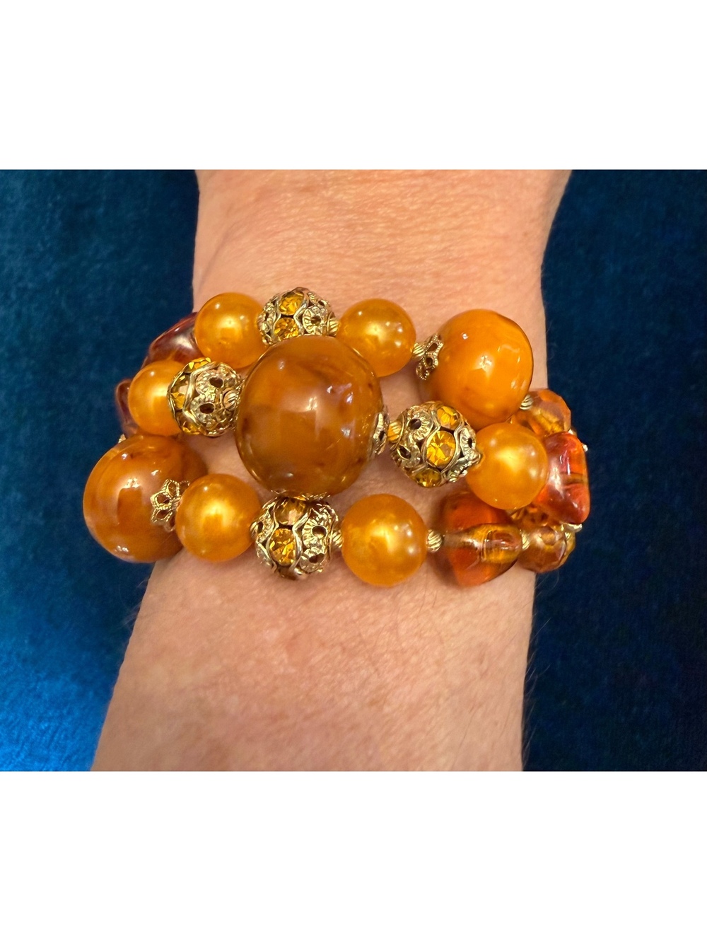 Vintage Amber Orange Multi-Strand memory wire Beaded Bracelet